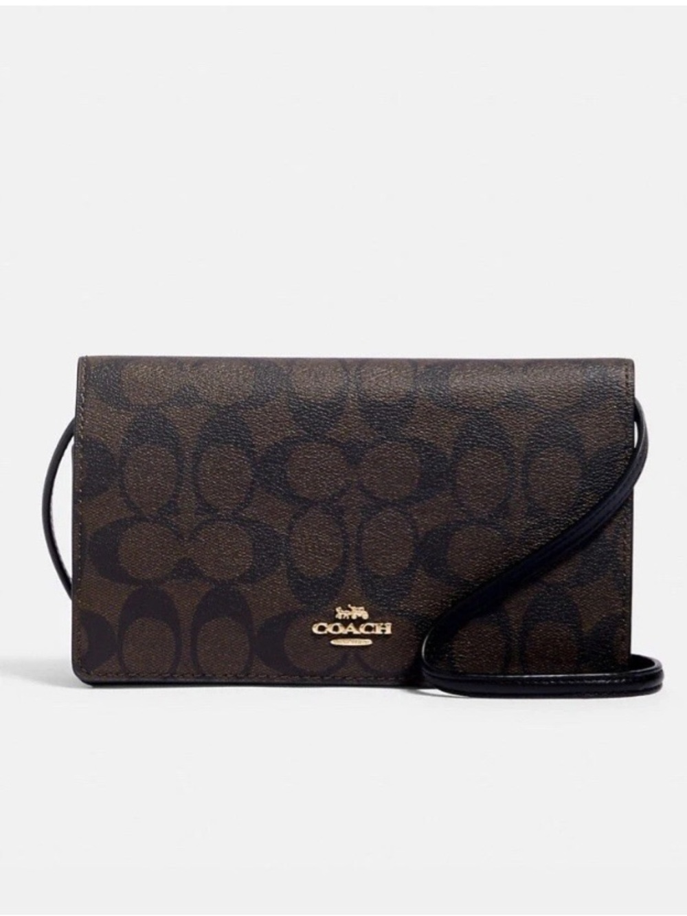 Coach Brown Signature Crossbody Wallet with Gold Hardware - Picture 1 of 3